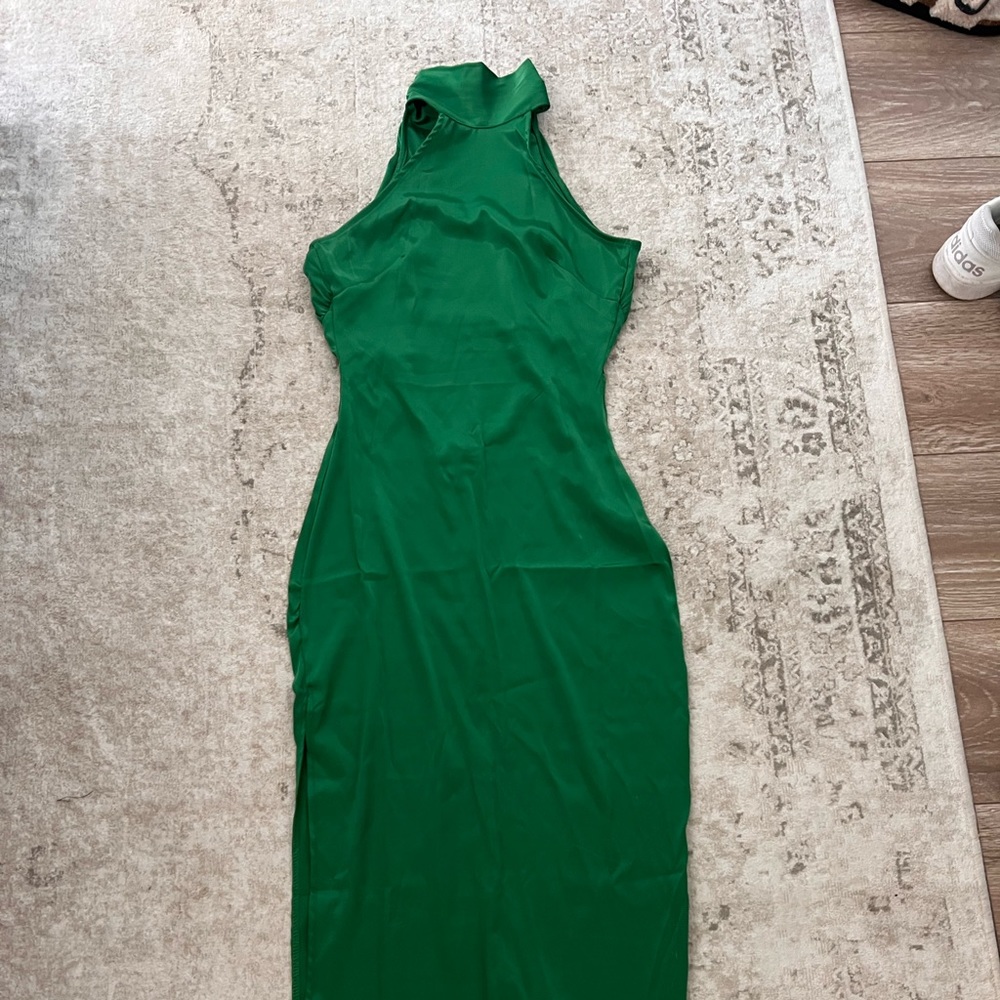 Meshki green satin midi